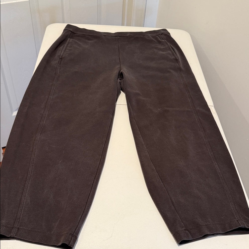 Eileen Fisher Spring Black Wash Stretch Pull On Straight Leg Comfortable Pants L